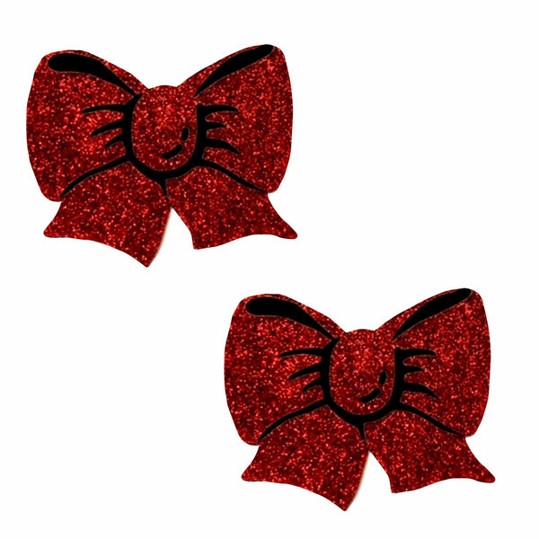 Ravish Me Red Glitter Bow Nipple Cover Pasties - US Stores