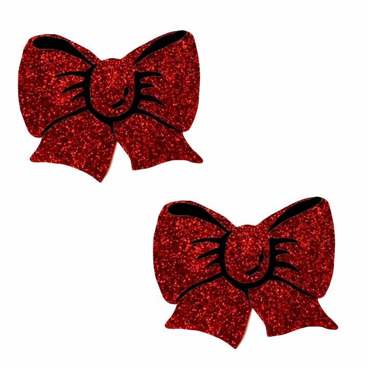 Ravish Me Red Glitter Bow Nipple Cover Pasties - US Stores