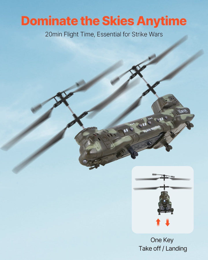 RC Helicopter 3.5 Channel Military Transport Mini Aircraft Toy for Kids Present - US Stores