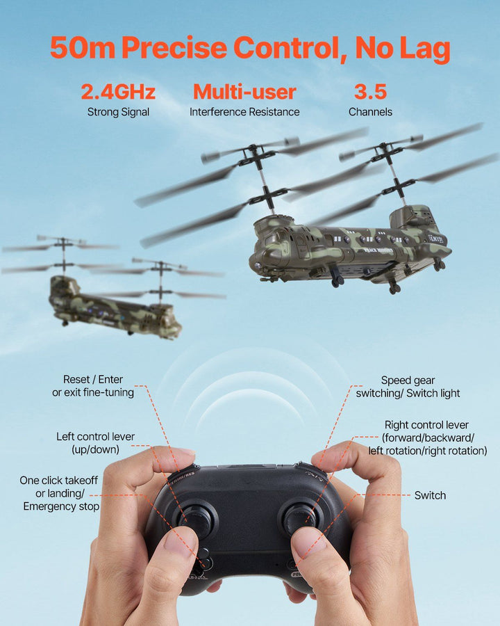 RC Helicopter 3.5 Channel Military Transport Mini Aircraft Toy for Kids Present - US Stores