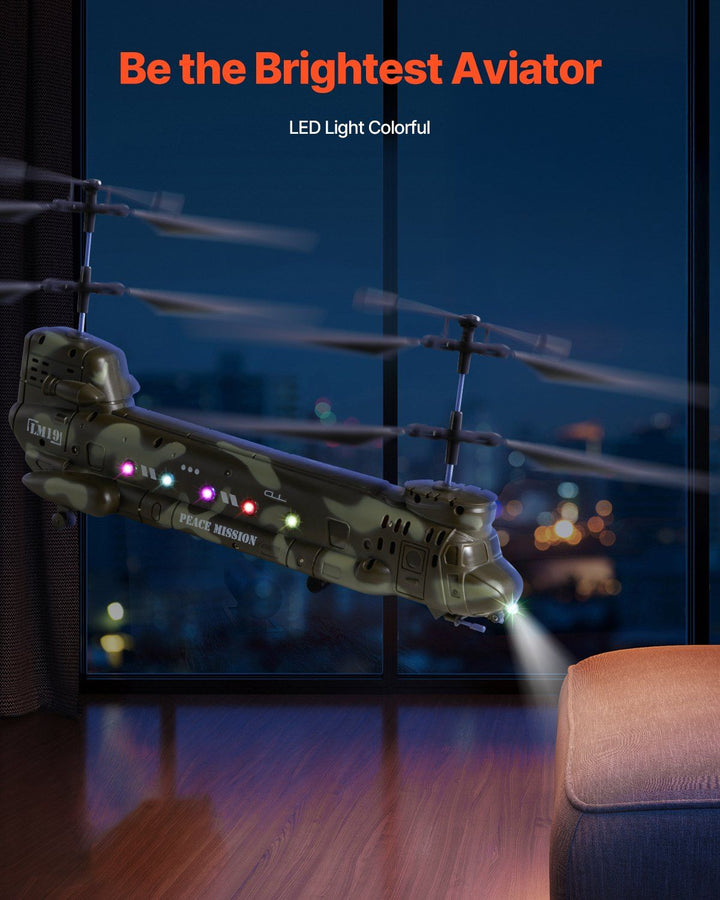 RC Helicopter 3.5 Channel Military Transport Mini Aircraft Toy for Kids Present - US Stores