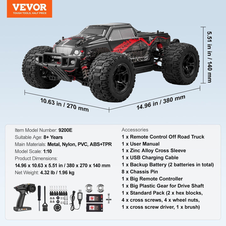 Remote Control Car 1:10 Scale Kids RC Car All Terrain 4WD Off - Road Truck - US Stores