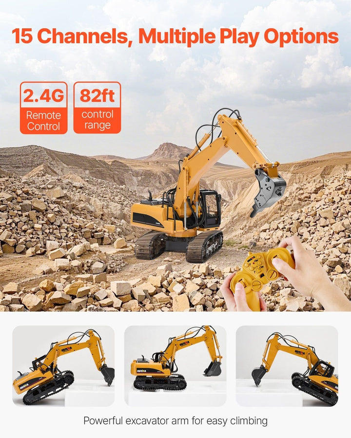 Remote Control Excavator Toy 15 Channel 1:14 Scale RC Excavator Digger for Kids - US Stores