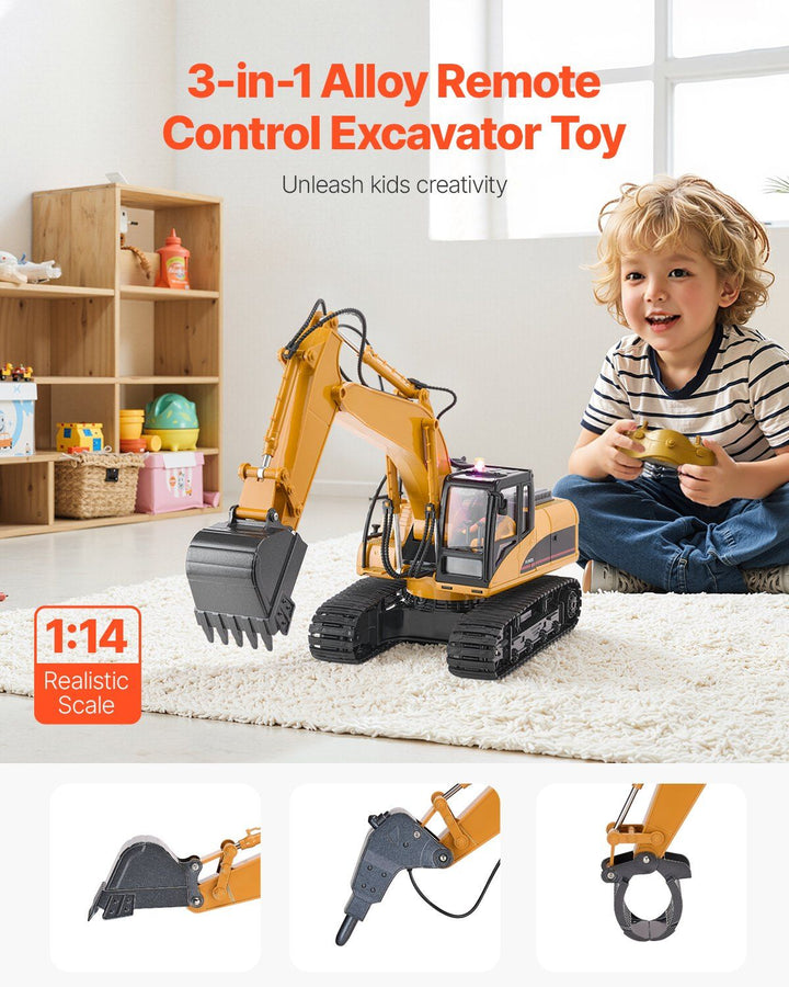 Remote Control Excavator Toy 15 Channel 1:14 Scale RC Excavator Digger for Kids - US Stores