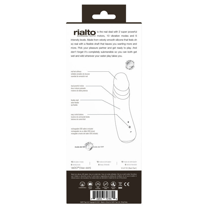 Rialto Rechargeable Vibrator - Black - US Stores
