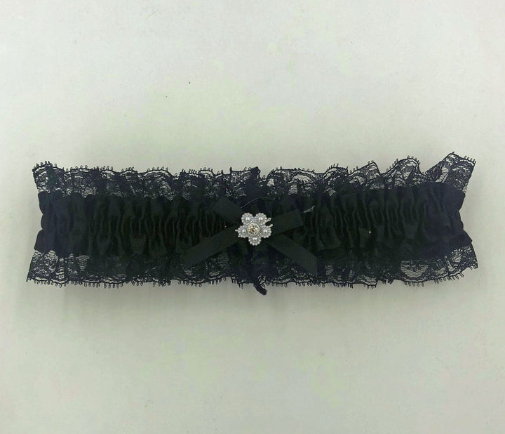 Satin Leg Garter - One Size - Black With Black Lace - US Stores