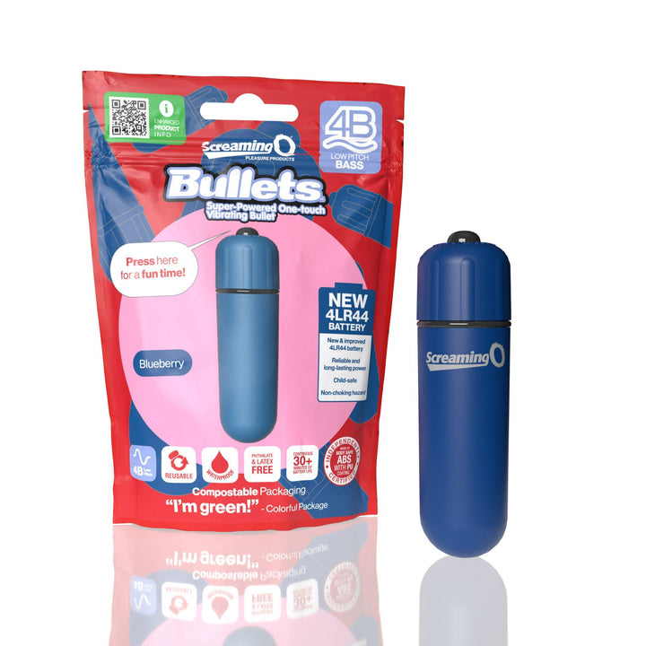 Screaming O 4b - Bullet - Super Powered One Touch Vibrating Bullet - Blueberry - US Stores