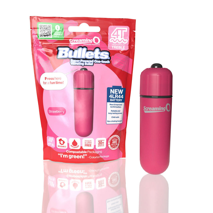 Screaming O 4t - Bullet - Super Powered One Touch Vibrating Bullet - Strawberry - US Stores