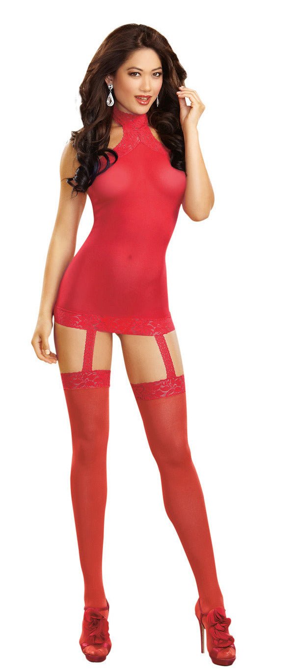 Sheer Garter Dress - One Size - Red - US Stores