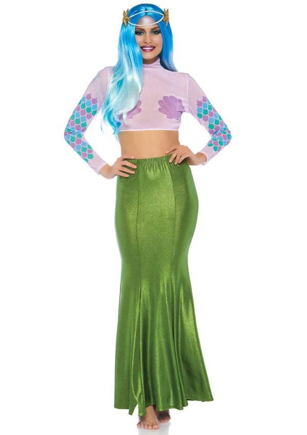 Shimmer Spandex Mermaid Costume Maxi Skirt - Small - Medium - Green - US Stores