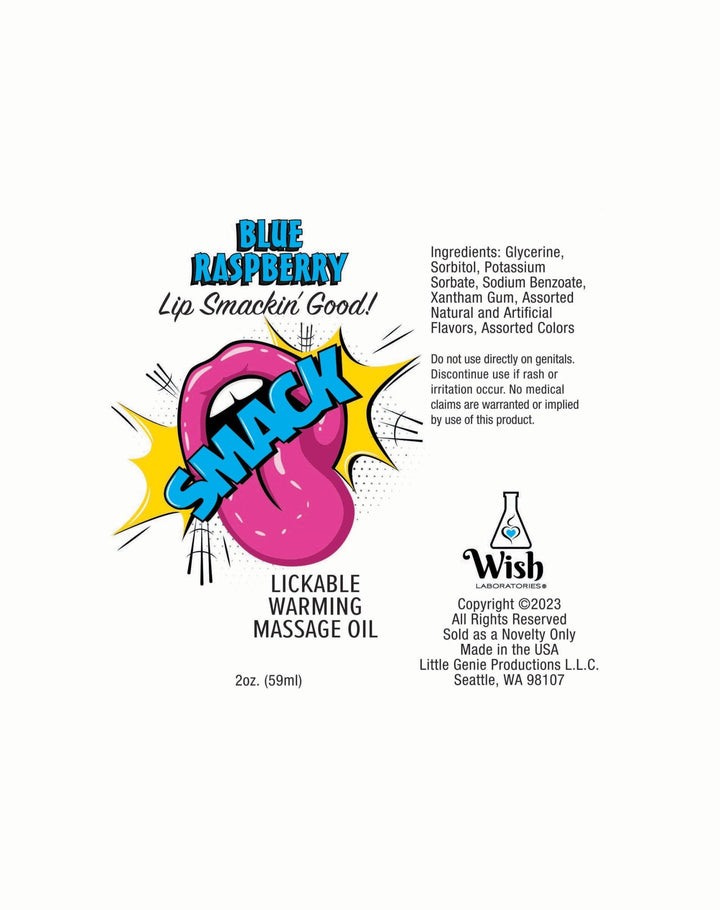 Smack Warming and Lickable Massage Oil - Blue Raspberry 2 Oz - US Stores