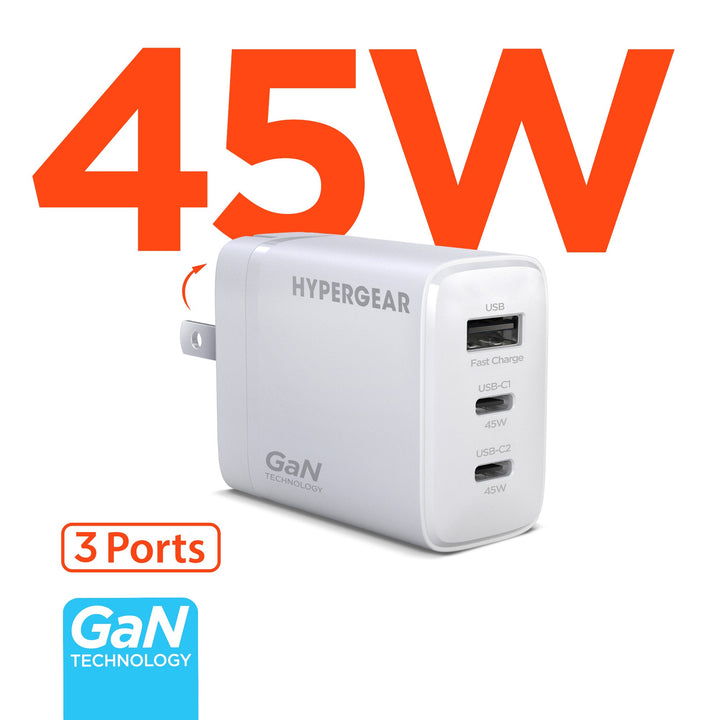 SpeedBoost 45W USB - C PD Tri - Port GaN Fast Wall Charger with PPS | White - US Stores
