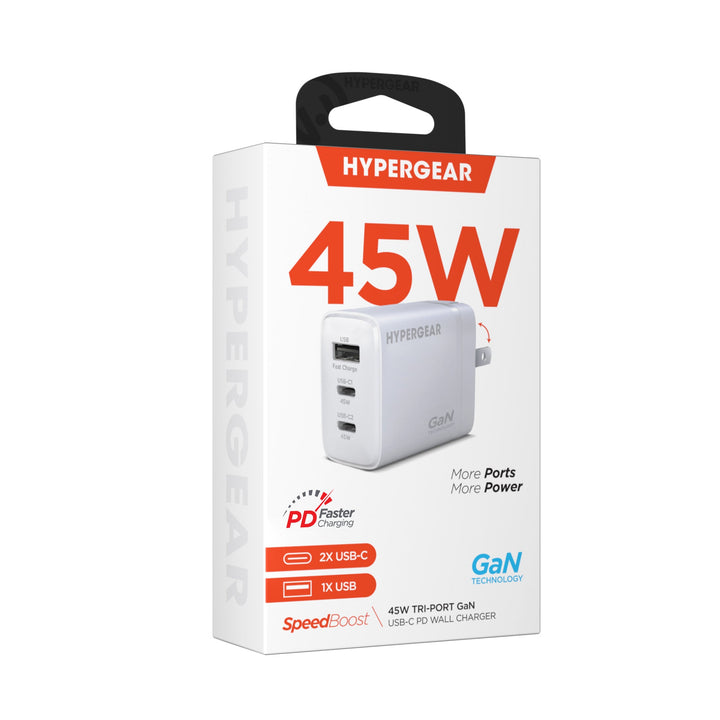 SpeedBoost 45W USB - C PD Tri - Port GaN Fast Wall Charger with PPS | White - US Stores