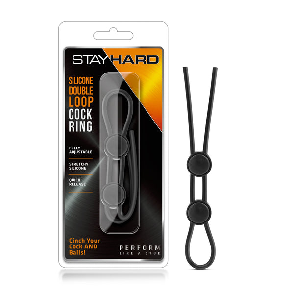 Stay Hard - Silicone Double Loop Cock Ring - Black - US Stores