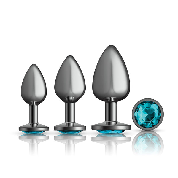 Teal Round Gem Anal Trainer Kit - Gunmetal - US Stores