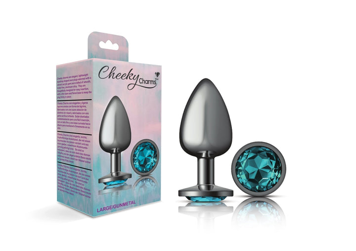 Teal Round Gem Gunmetal Metal Plug - Lg - US Stores