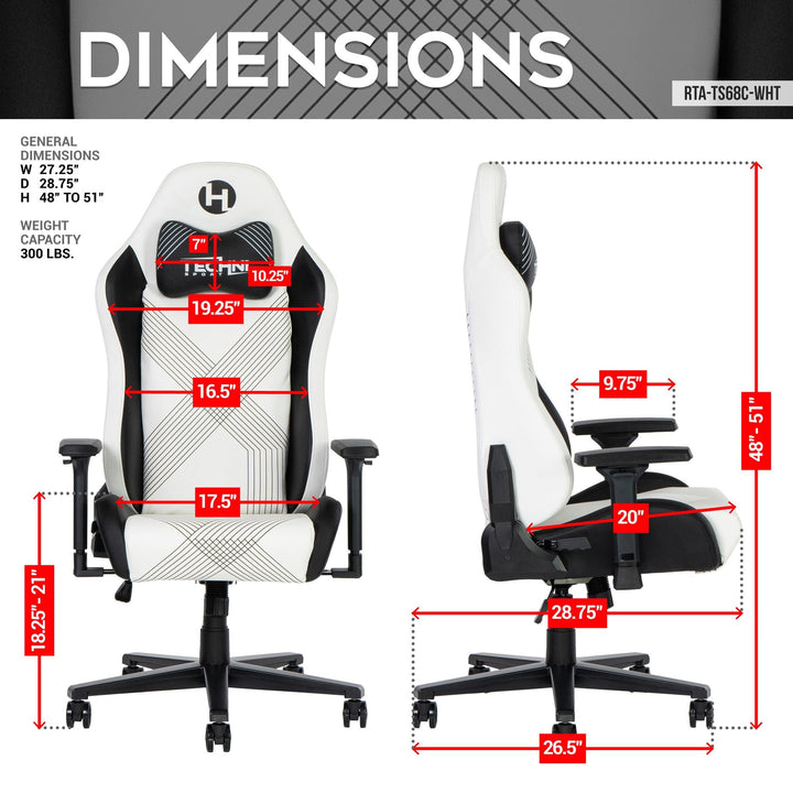 Techni Sport RTA - TS68C - WHT Comfort Edge White Gaming Chair - US Stores