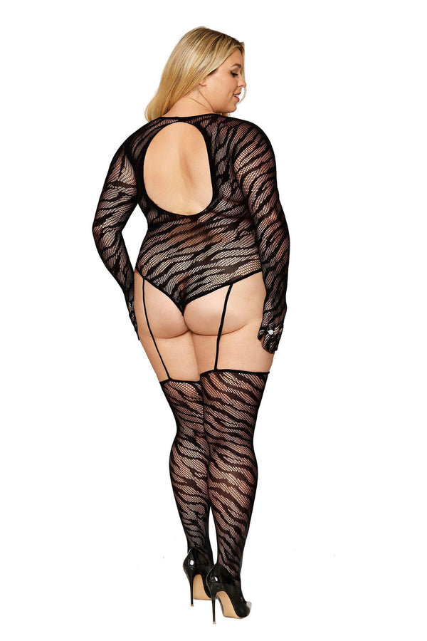 Teddy Bodystocking With Fingered Gloves - Queen Size - Black - US Stores