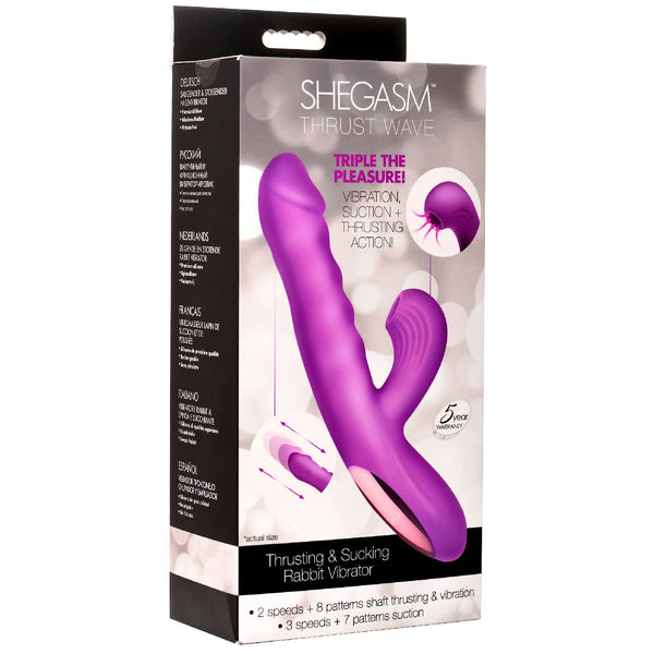 Thrust Wave Thrusting and Sucking Rabbit Vibrator - Purple - US Stores