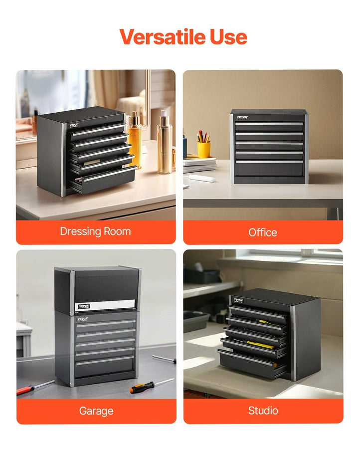 Tool Box 8.6 - inch Portable Metal Tool Box with 5 Drawers Tool Organizer Black - US Stores