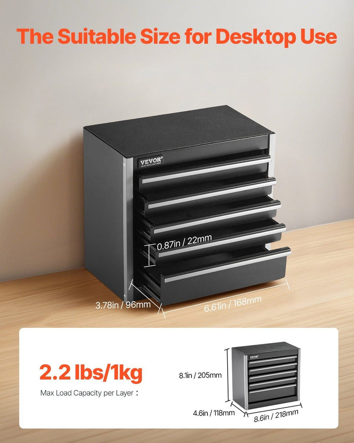 Tool Box 8.6 - inch Portable Metal Tool Box with 5 Drawers Tool Organizer Black - US Stores