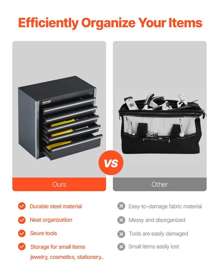 Tool Box 8.6 - inch Portable Metal Tool Box with 5 Drawers Tool Organizer Black - US Stores