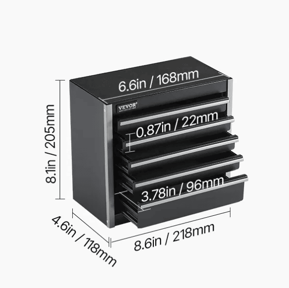 Tool Box 8.6 - inch Portable Metal Tool Box with 5 Drawers Tool Organizer Black - US Stores