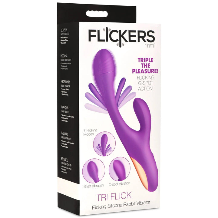 Tri - Flick Flicking Silicone Rabbit Vibrator - Purple - US Stores