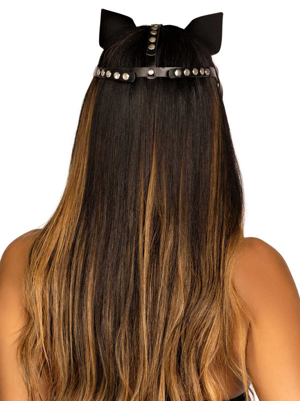 Vegan Leather Studded Cat Mask - Black - US Stores