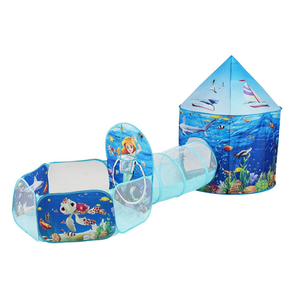 VEVOR 3 - in - 1 Kids Play Tent with Tunnel & Basketball Hoop, Indoor/Outdoor Pop - Up Playhouse with Carry Bag, Blue Ocean - US Stores