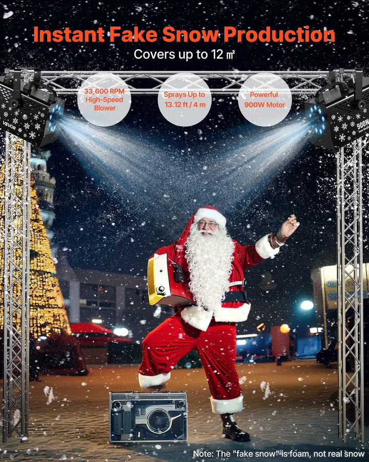 VEVOR 900W Snow Machine with 9 LED RGB Lights, 12 LED Lighting Colors, and Wireless Remote, Handheld/Hanging Outdoor Snowflake Machine Fake Snow Machines with 1L Tank for Christmas Party - US Stores