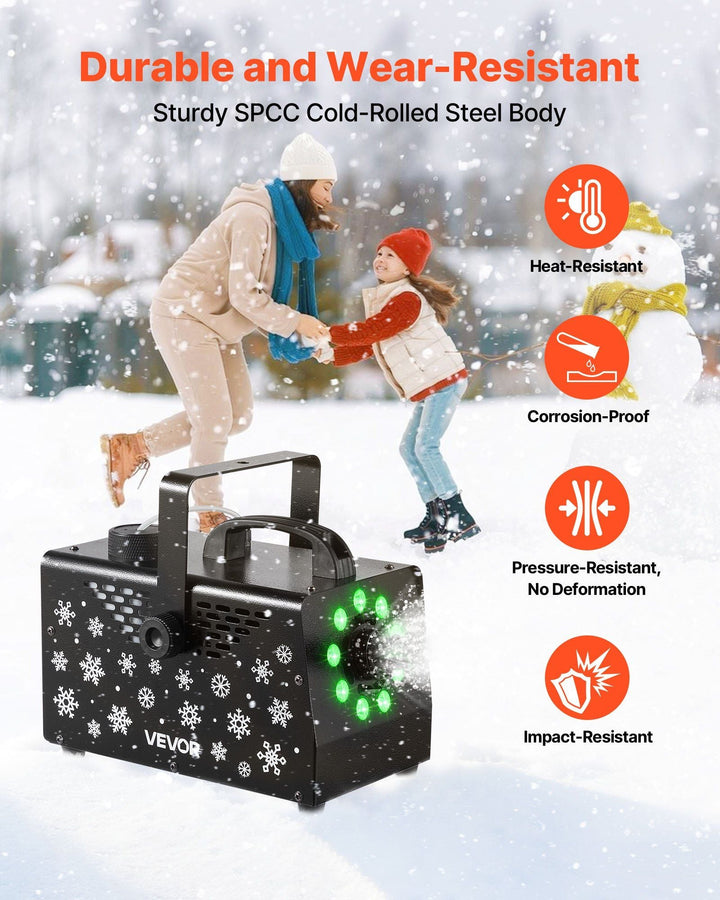 VEVOR 900W Snow Machine with 9 LED RGB Lights, 12 LED Lighting Colors, and Wireless Remote, Handheld/Hanging Outdoor Snowflake Machine Fake Snow Machines with 1L Tank for Christmas Party - US Stores
