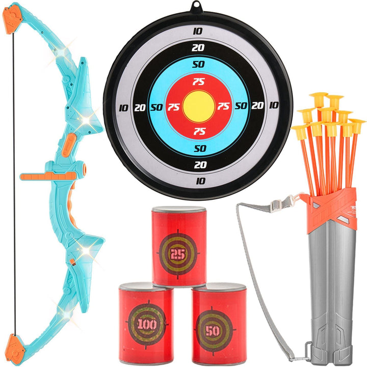 VEVOR Bow and Arrow Set for Kids, LED Light Up Archery Set with 10 Suction Cup Arrows, Hanging Target, Quiver, 3 Target Cans, Outdoor Toy for Boys & Girls 6 7 8 9 10+ Years Old, Birthday Gift for Kid - US Stores