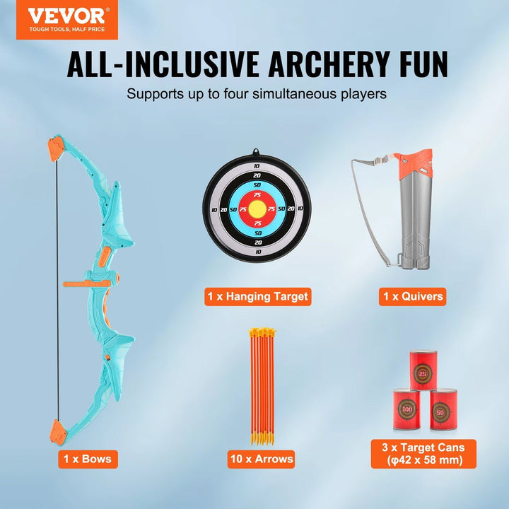 VEVOR Bow and Arrow Set for Kids, LED Light Up Archery Set with 10 Suction Cup Arrows, Hanging Target, Quiver, 3 Target Cans, Outdoor Toy for Boys & Girls 6 7 8 9 10+ Years Old, Birthday Gift for Kid - US Stores