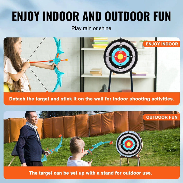 VEVOR Bow and Arrow Set for Kids, LED Light Up Archery Set with 10 Suction Cup Arrows, Hanging Target, Quiver, 3 Target Cans, Outdoor Toy for Boys & Girls 6 7 8 9 10+ Years Old, Birthday Gift for Kid - US Stores
