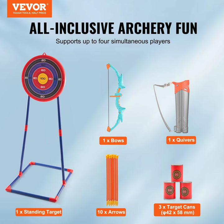 VEVOR Bow and Arrow Set for Kids, LED Light Up Archery Set with 10 Suction Cup Arrows, Standing Target, Quiver, 3 Target Cans, Outdoor Toy for Boys & Girls 6 7 8 9 10+ Years Old, Birthday Gift for Kid - US Stores