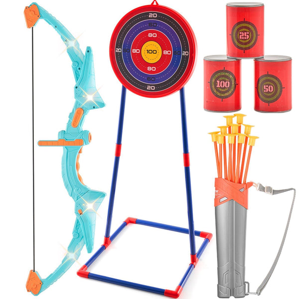 VEVOR Bow and Arrow Set for Kids, LED Light Up Archery Set with 10 Suction Cup Arrows, Standing Target, Quiver, 3 Target Cans, Outdoor Toy for Boys & Girls 6 7 8 9 10+ Years Old, Birthday Gift for Kid - US Stores