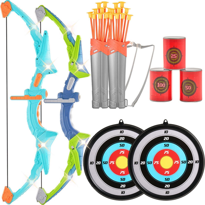 VEVOR Kids Bow and Arrow Set – 2 Pack LED Archery with 20 Suction Arrows, 2 Targets, 2 Quivers & 3 Cans - US Stores