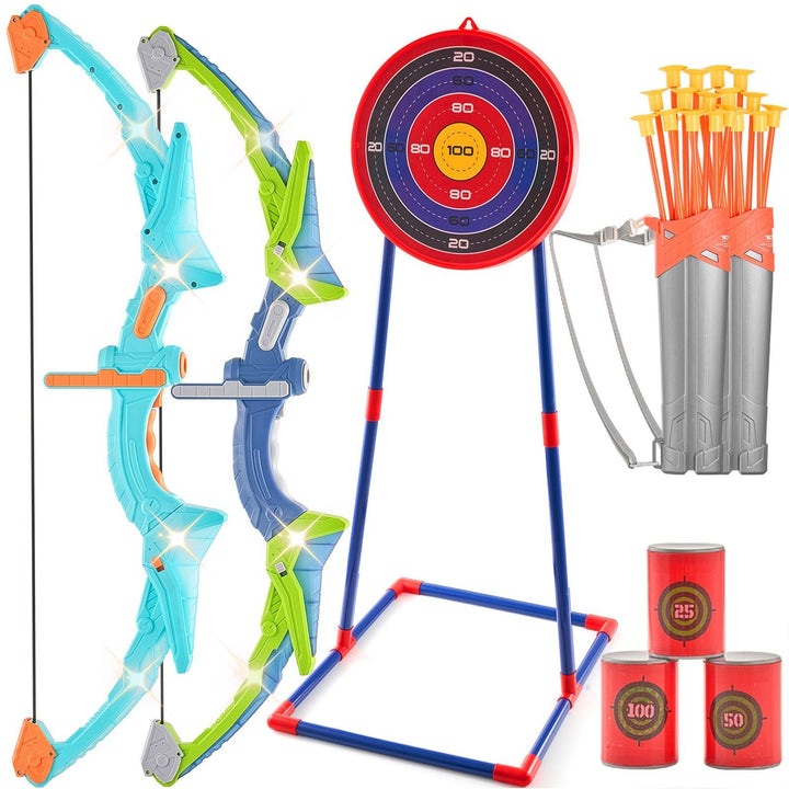 VEVOR Kids Bow & Arrow Set, 2 - Pack LED Light - Up Arrows with Target & Quivers, Outdoor Toy for Ages 6+ - US Stores