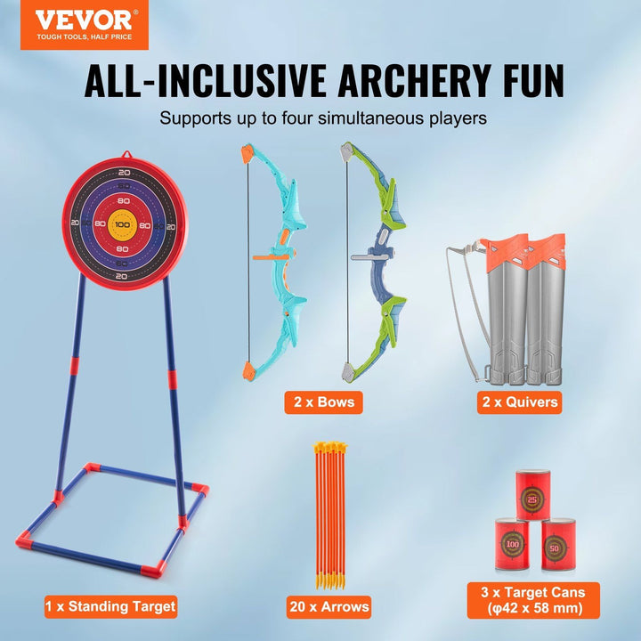 VEVOR Kids Bow & Arrow Set, 2 - Pack LED Light - Up Arrows with Target & Quivers, Outdoor Toy for Ages 6+ - US Stores