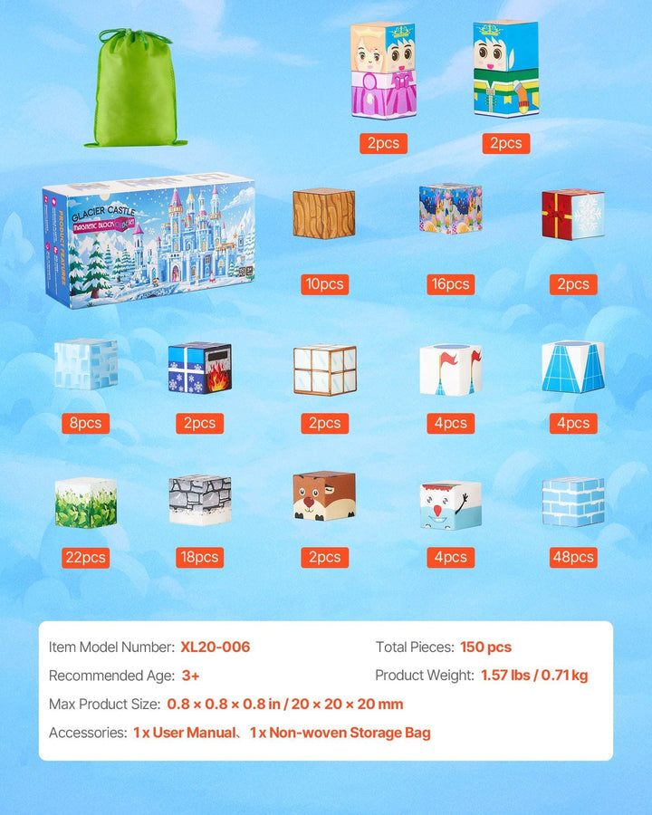 VEVOR Magnetic Blocks 150 PCS Glacier Castle Set STEM Montessori Sensory Toys - US Stores