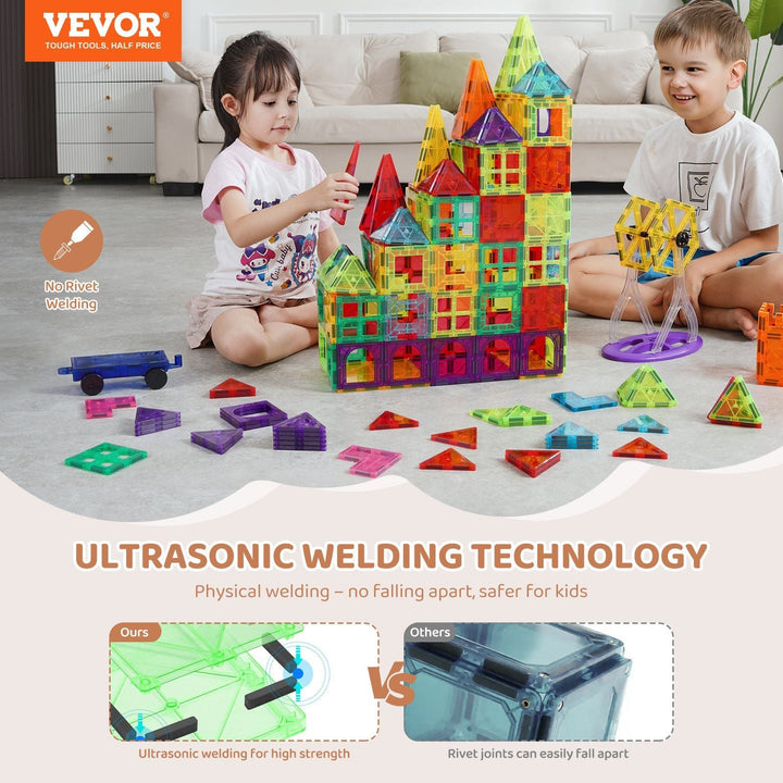 VEVOR Magnetic Tiles Magnetic Building Toy 180 PCS Magnet Blocks for Kids 3D Set - US Stores
