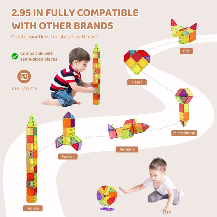 VEVOR Magnetic Tiles Magnetic Building Toy 180 PCS Magnet Blocks for Kids 3D Set - US Stores
