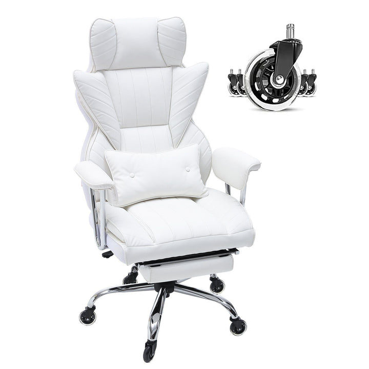 VEVOR Reclining Executive Office Chair with Footrest, PU Leather, Lumbar Support, Metal Base & Wheels, White - US Stores