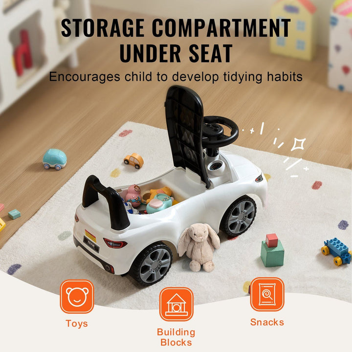 VEVOR Ride On Push Car for Toddlers 1 - 3, Sit to Stand Ride Racer with Music Steering Wheel & Storage, Kids Ride On Toy, White - US Stores