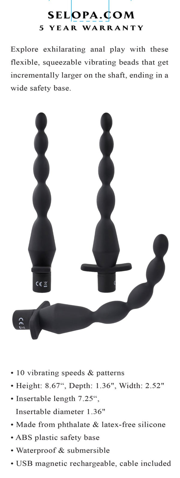 Vibrating Butt Beads - Black - US Stores