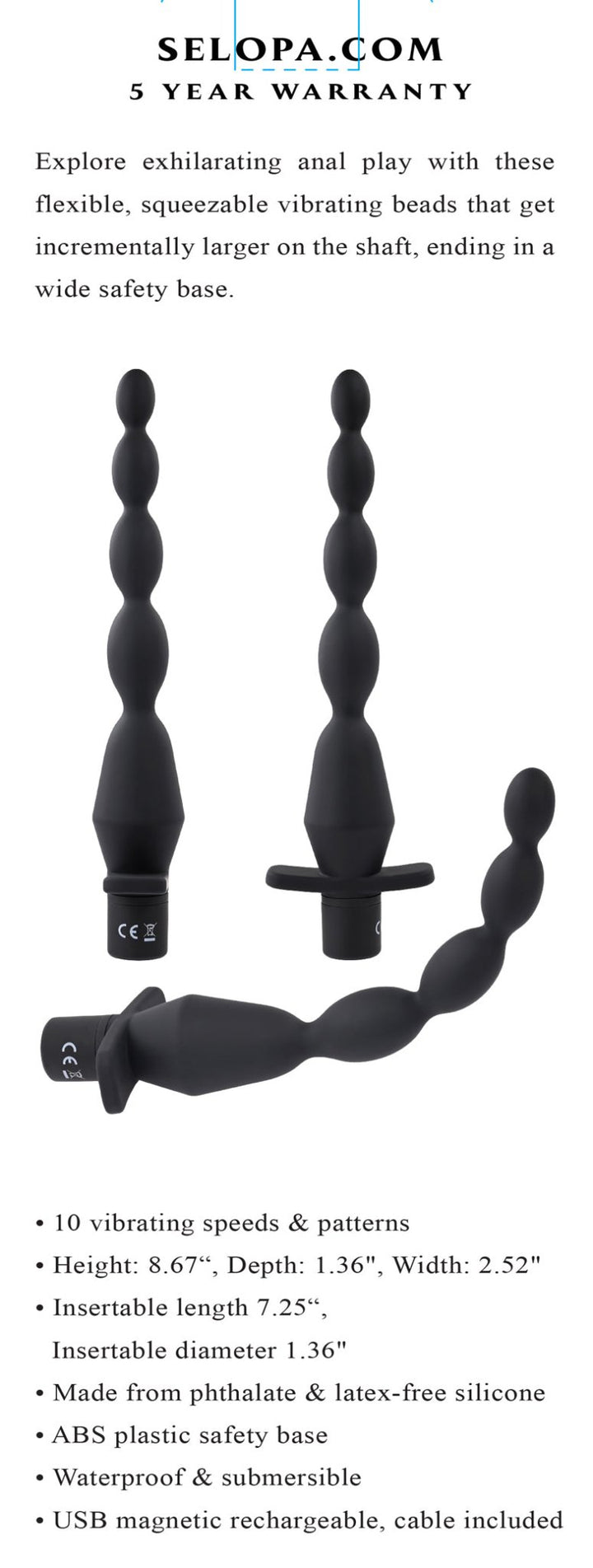 Vibrating Butt Beads - Black - US Stores